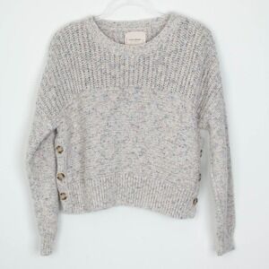 Lucky Brand Womens Speckled Cream Chunky Knit Sweater Button Side Detail Size M